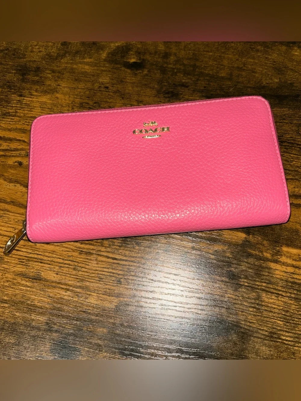 Coach Pink Pebbled Leather Zip Wallet